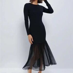 Tuckernuck Hyacinth House Dress Womens Medium Gwendolyn Maxi Black Knit Flare